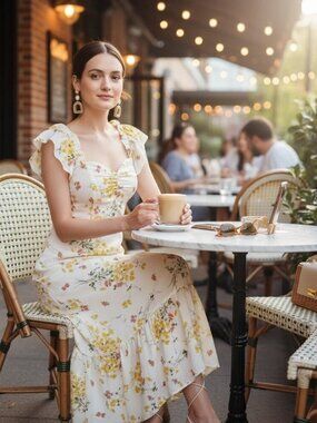 J.ING Floral Boho Cottagecore Chiffon Maxi Dress Vacation Ready